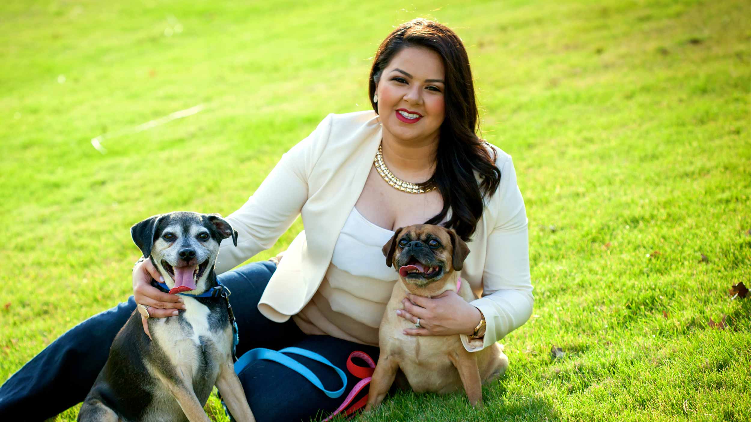 Carolina with her happy healthy dogs, Danger and Baby Girl